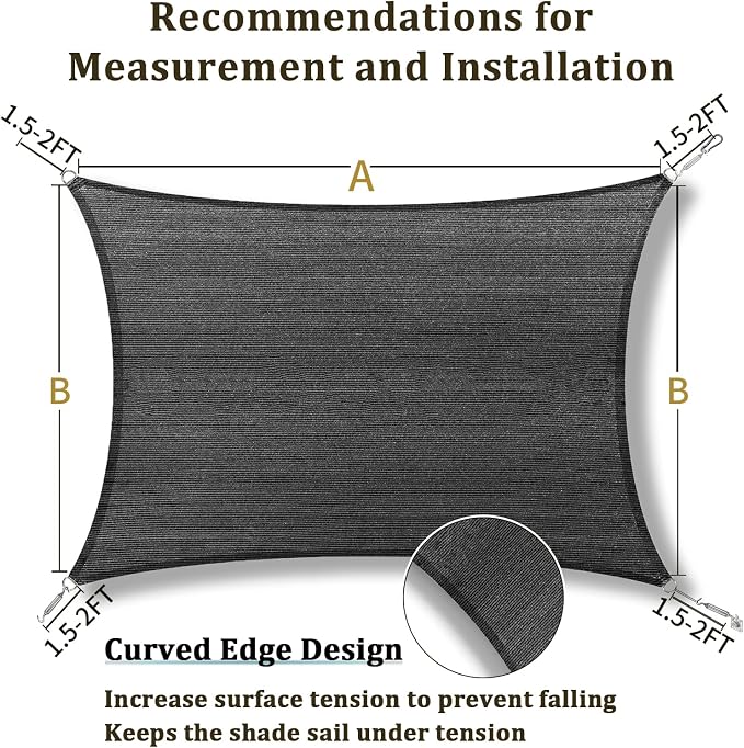 Shade&Beyond 8'x16' Sun Shade Sail Canopy Rectangle, UV Block Breathable Curved - Image 5