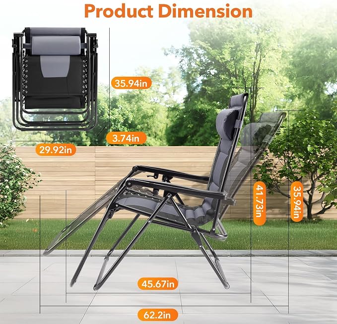 Zero Gravity Lawn Chairs, Oversized Padded Outdoor Chairs - Image 3