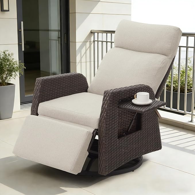 Patio Swivel Rattan Recliner by Unknown