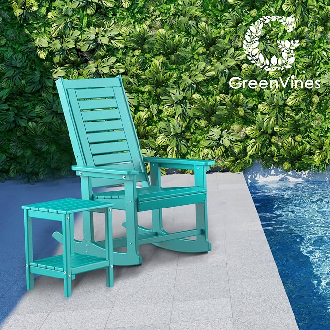 GREENVINES Oversized Outdoor Rocking Chairs Set of 2, HDPE Rocker, Aqua | 21.7" - Image 2