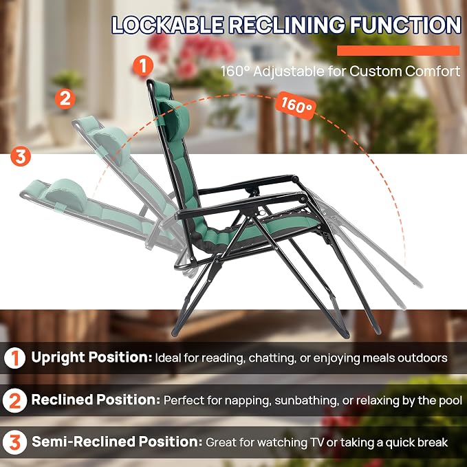 Oversized Zero Gravity Lounge Chair, Foldable Lawn Recliner Outdoor Chair | - Image 4