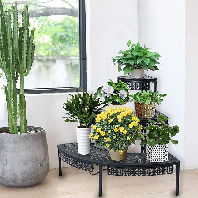 3-Tier Metal Plant Stand, Corner Plant Stands Outdoor Indoor | Semi-circular - Image 3