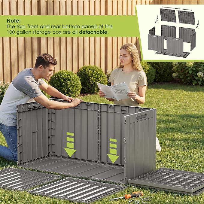 Devoko 100 Gallon Outdoor Storage Box, Waterproof Deck Box Lockable | Weather - Image 5