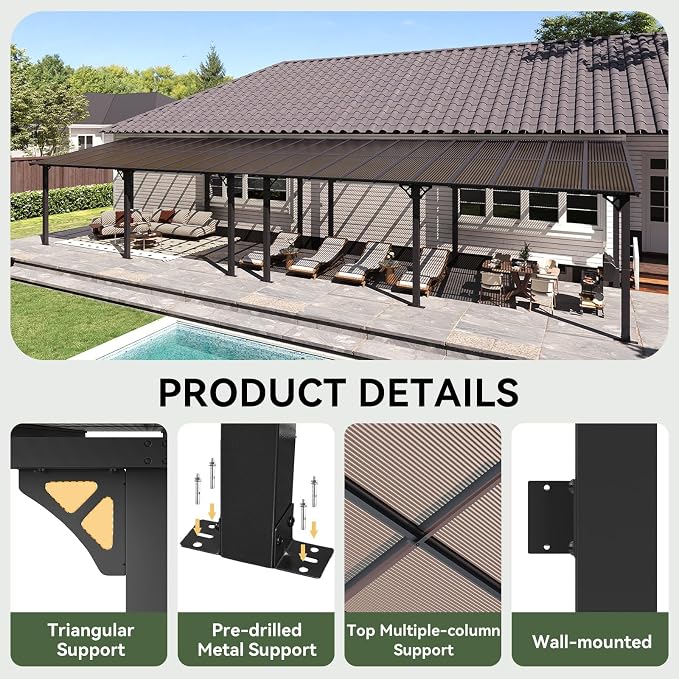 Aoxun 42’x10’ Gazebo with Aluminum Frame & Polycarbonate Panel, Outdoor Patio - Image 3