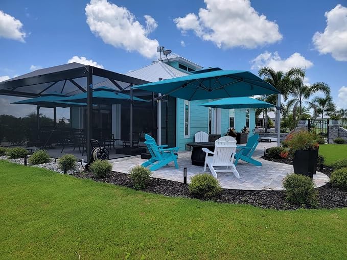 PURPLE LEAF Cantilever Outdoor Umbrella 9' x 9' Double Top, Turquoise Blue | - Image 2