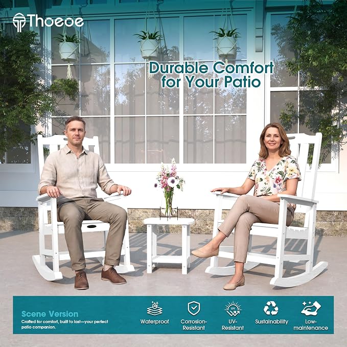 THOEOE Outdoor Rocking Chairs, Oversized Patio Rocking Chair | HDPE Outdoor - Image 3