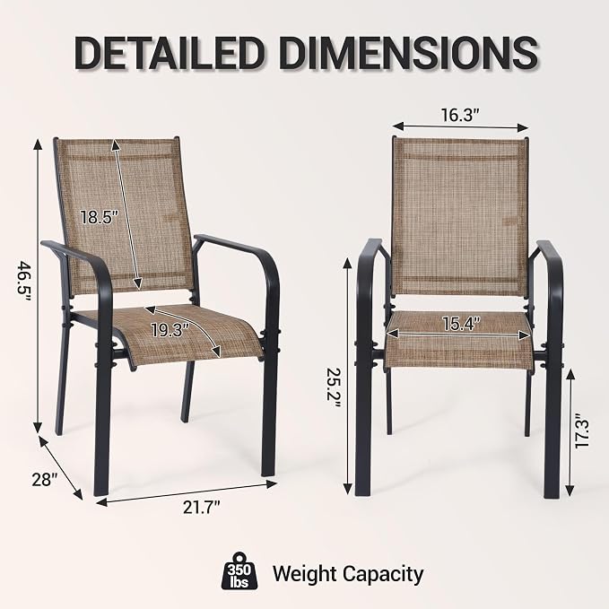Patio Chairs Set of 4, Stackable Outdoor Dining Chairs, All Weather Breathable - Image 3