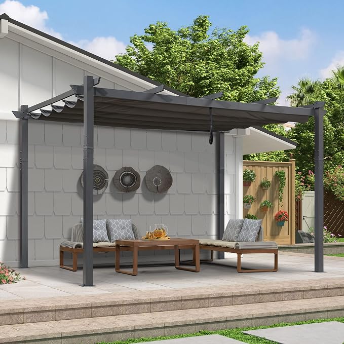 PURPLE LEAF Against Wall Pergola 9.5' X 13' Sliding Aluminum Canopy, Custom by PURPLELEAF