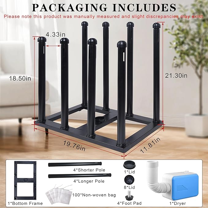Boot Rack Organizer Tall Boots Boot Storage Free Standing Shoe Racks Black Metal for Dorm Room, Closet, Entryway, Bedroom for 4 Pairs With Multifunctional Portable Dryer 600W(54.1*50.2*30)