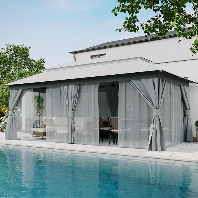 10'x20' Outdoor Gazebo, Metal Frame Heavy Duty Patio Canopy Tent Shelter - Image 3
