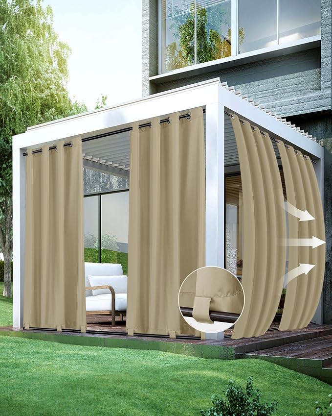 Windproof Outdoor Curtains for Patio Waterproof 4 Pcs 54x84 In Taupe | Grommet by HolidayIdeas