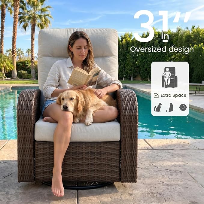 Oversized Wicker Outdoor Swivel Glider Recliner - Image 6