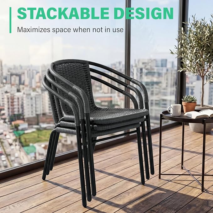 JEAREY Outdoor Patio Rattan Dining Chairs Set of 4, All Weather Stackable - Image 7