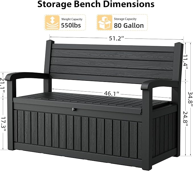 80 Gallon Lockable Deck Bench - Image 2