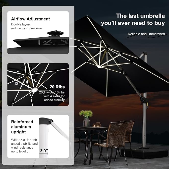 PURPLE LEAF Cantilever Umbrella 9' X 12' Double Top Solar LED Light, Stays - Image 2