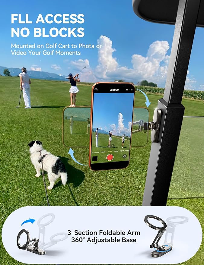 JOYROOM Upgraded Magnetic Golf Cart Phone Holder, [Tri-fold+All Metal] Magsafe Phone Holder Compatible with MagSafe iPhone 17 16 15 14 13 12 Fits EZGO Club Car Yamaha Icon Golf Cart Accessories Gifts