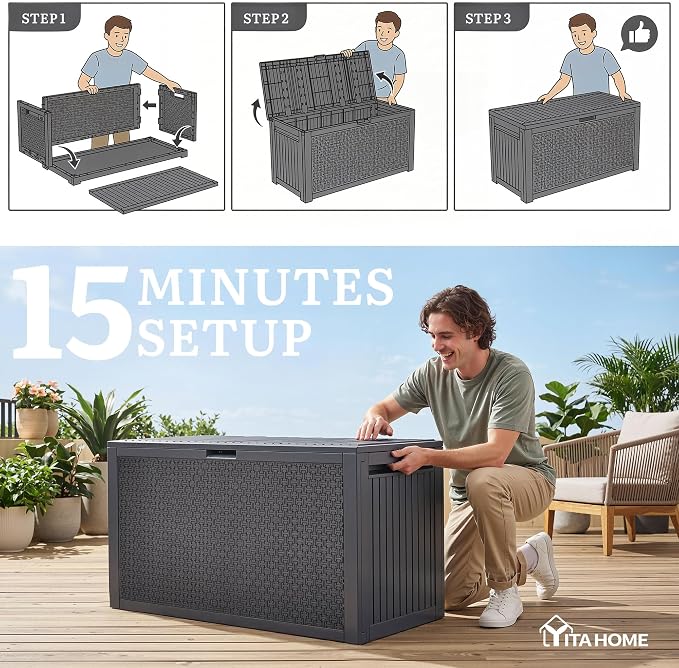 YITAHOME 95 Gallon Large Outdoor Deck Box | Lockable Waterproof Resin Storage - Image 8