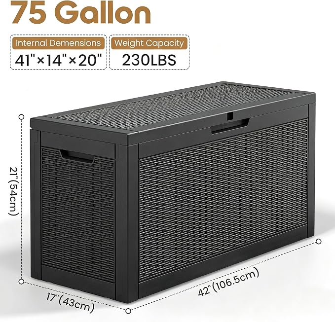 Outdoor Storage Box, 75 Gallon Resin Deck Boxes Outdoor Waterproof - Image 2