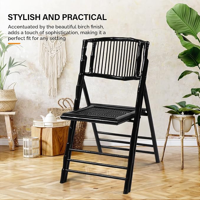 VINGLI Bamboo Folding Chair, Foldable Dining Wood Chairs Comfortable Seat - Image 5