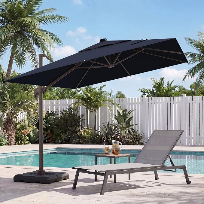 10x10 FT Patio Cantilever Umbrella, Rectangular Heavy Duty Offset Umbrella by VEGOND
