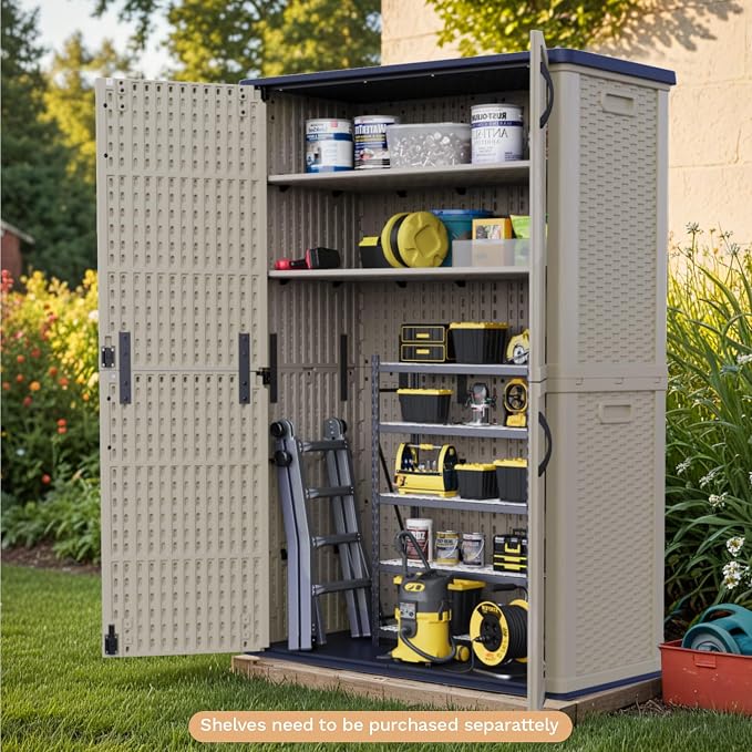 Patiowell 50 cu.ft Plastic Vertical Outdoor Storage Shed, Waterproof Resin - Image 3