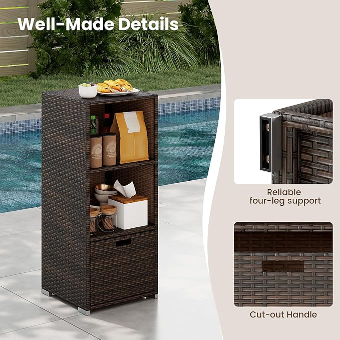 Tangkula Rattan Outdoor Storage Cabinet, Patiojoy Outdoor Wicker Cabinet - Image 4