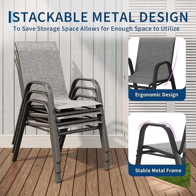 Patio Chairs Set of 6, Stackable Chairs - Image 4