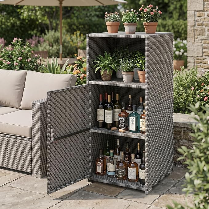 Tangkula Rattan Outdoor Storage Cabinet, Patiojoy PE Wicker Outdoor Cabinet - Image 2