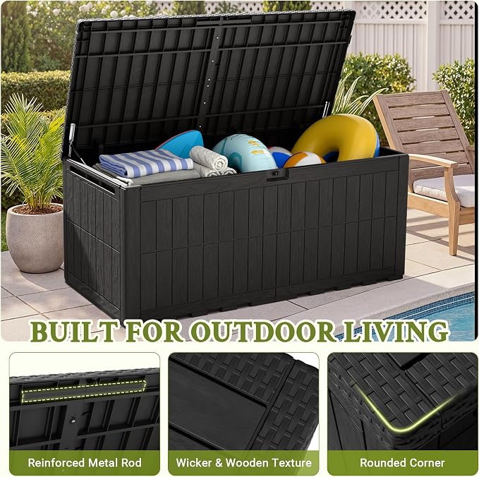 Flamaker 220 Gallon Large Outdoor Storage Box Waterproof, XL Resin Deck Box | - Image 3
