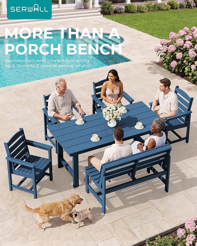 SERWALL Armless Outdoor Bench, All Weather HDPE Porch Bench, 1 Pack, Suitable - Image 4