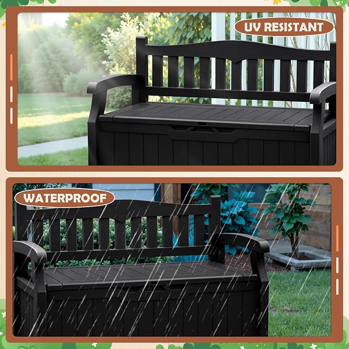 JUMMICO 80 Gallon Resin Outdoor Storage Bench Waterproof, Deck Box | Large Deck - Image 5