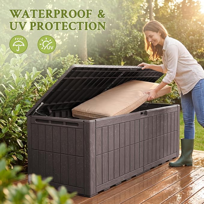 Flamaker 220 Gallon Large Outdoor Storage Box Waterproof, XL Resin Deck Box | - Image 3