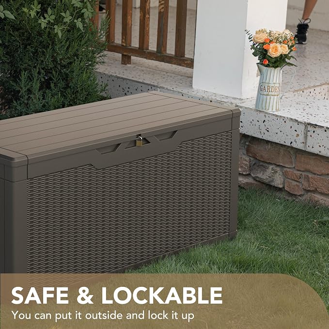 Devoko 100 Gallon Waterproof Resin Deck Box, Large Outdoor Storage Box | Indoor - Image 5