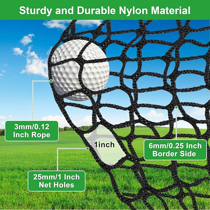 Heavy Duty Nylon Golf Batting Cage, 7.8-10ft Batting Cage Net with 10 Carabiners and 4 Tie Rope,Durable Golf Practice Net Batting Net for Backyard,Baseball Net Indoor Outdoor (ONLY NET)