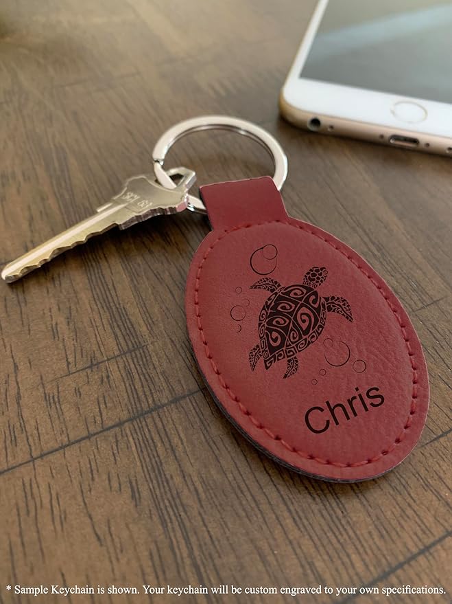 LaserGram Oval Keychain, Palm Trees, Personalized Engraving Included (Burgundy)