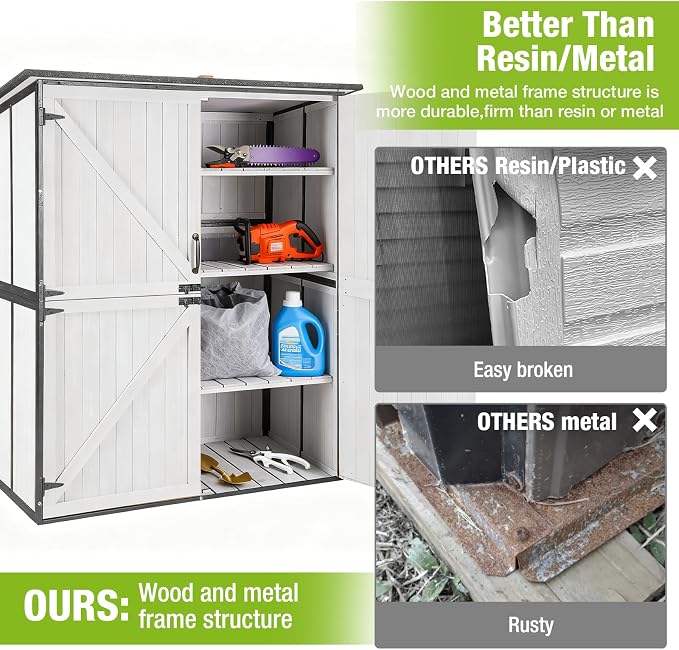 GUTINNEEN Outdoor Storage Cabinet Durable Metal Frame and Solid Wood Vertical - Image 5