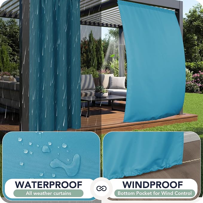 Outdoor Curtains for Patio Waterproof, 8 Panels, Rod Pocket | Weatherproof & - Image 2