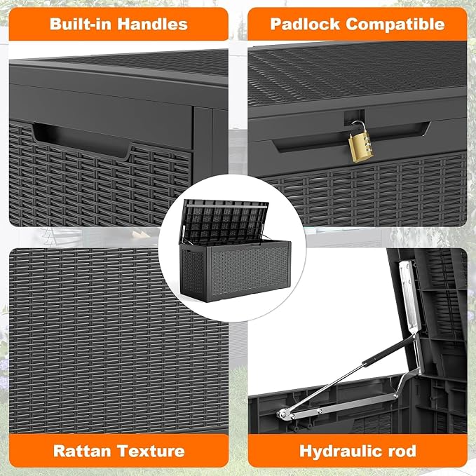 PatioZen 120 Gallon Deck Box Outdoor, Weatherproof Resin Patio Storage Box - Image 3