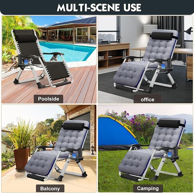 MOPHOTO Zero Gravity Chair Oversize, Outdoor Padded Lounge Chair - Image 7