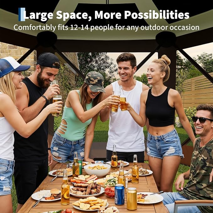 13FT Pop-Up Gazebo Tent with Mesh Netting, Removable Top & Wind Cloths | - Image 5