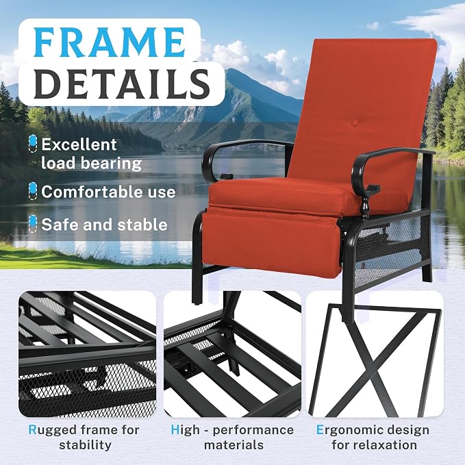 Incbruce 3 Pieces Outdoor Lounge Recliner Set, 2 Adjustable Metal Recliner Sofa - Image 4