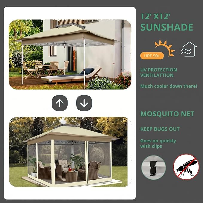 COBIZI 12x12 Pop Up Canopy Portable Gazebo - Image 6