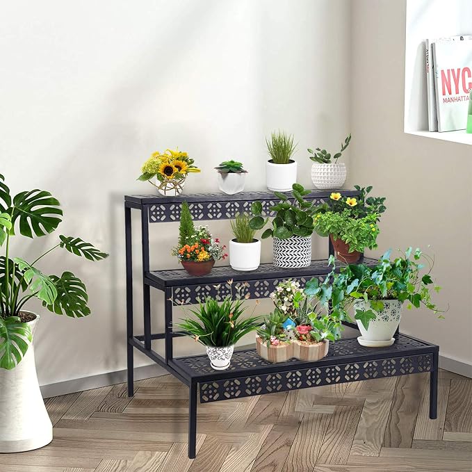 3-Tier Rectangular Metal Plant Stand, Ladder Flower Pot Rack | 3-tier stair - Image 2