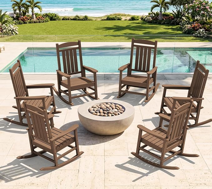 Oversized Outdoor Rocking Chairs Set of 6, HDPE Porch Rocker by KINGYES