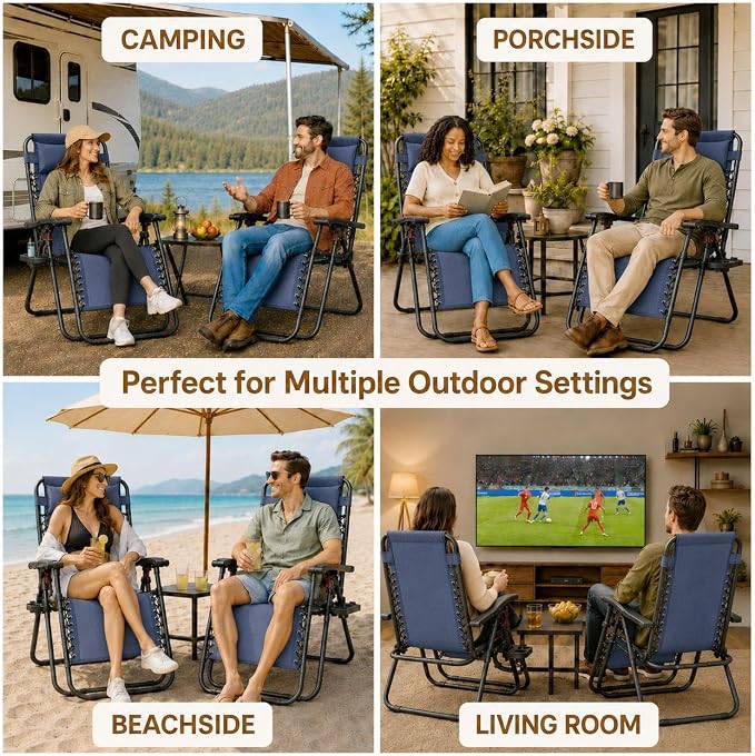 Yaheetech 26" Zero Gravity Recliners Adjustable Set of 2, Cup Holder Trays and - Image 7