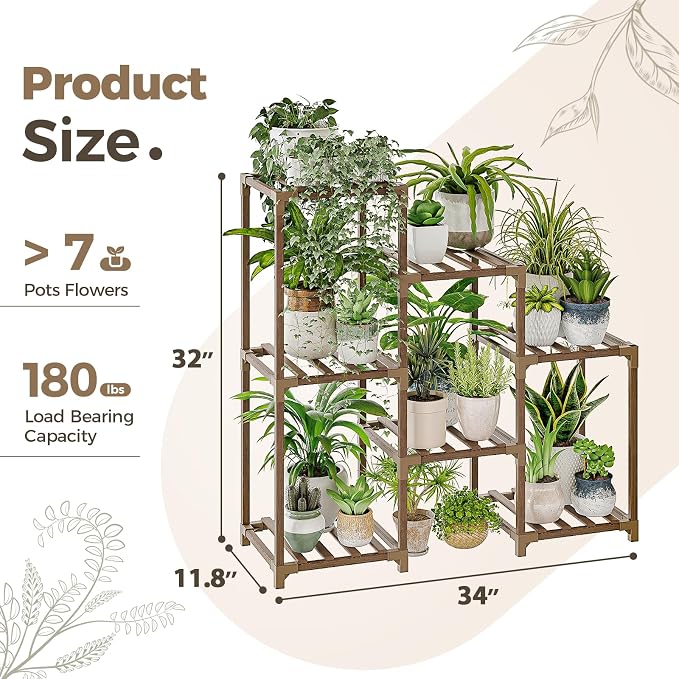 Bamworld Plant Stand Indoor Plant Shelf Outdoor Wood Plant Rack | - Image 6
