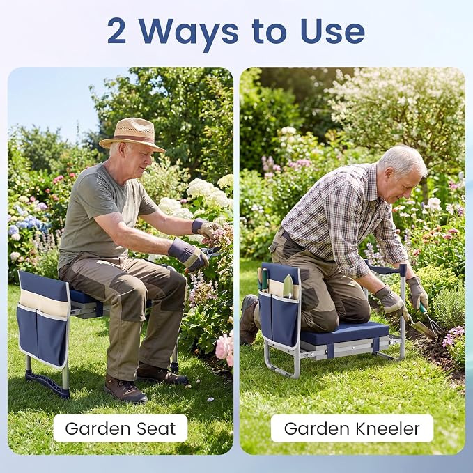 2-in-1 Garden Kneeler and Seat, Folding Garden Seat w/EVA Foam Kneeling Pad & - Image 3