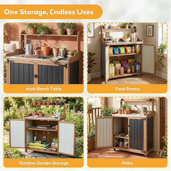 Potting Bench Table & Outdoor Storage Cabinet - Image 4
