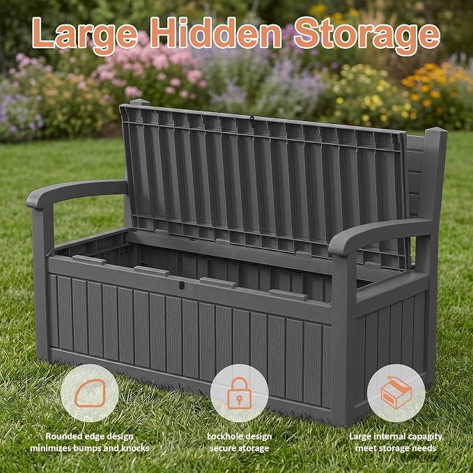 100 Gallon Wood-Grain Storage Bench, Waterproof & Lockable, Doubles as Bench - Image 5