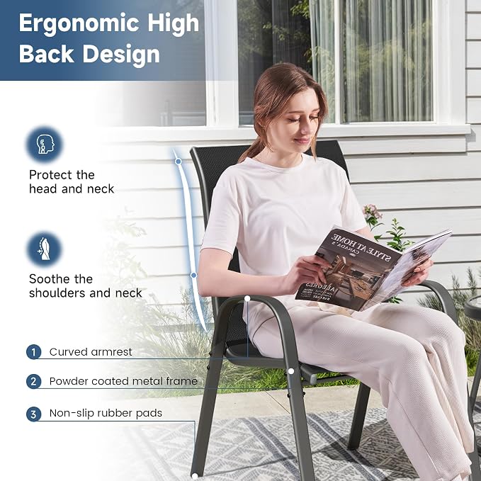 Amopatio Patio Chairs Set of 6, Outdoor Stackable Dining Chairs - Image 6